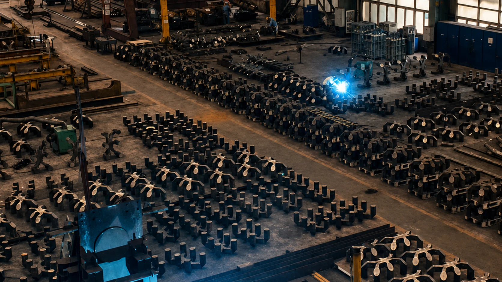 Workshop floor lined with fabricated mechanical packages