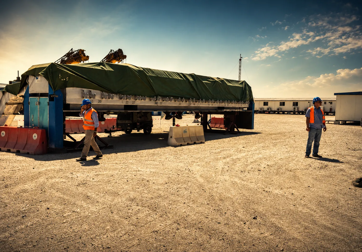 Anode superstructure section covered and staged on site ahead of installation