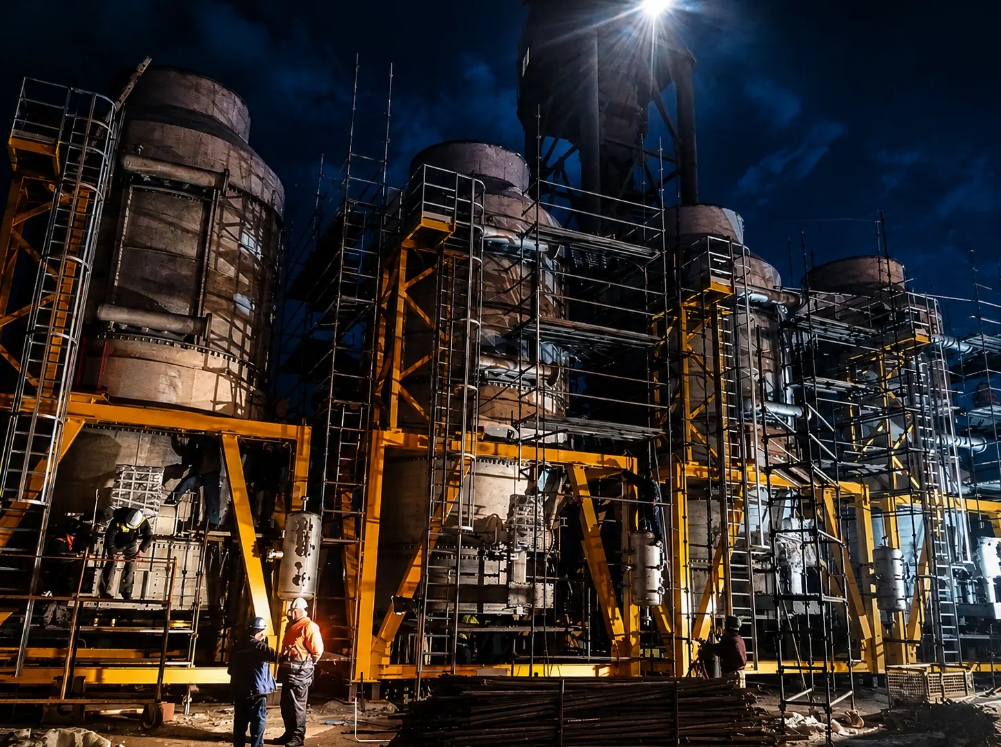 Waste Heat Recovery Units under construction at night