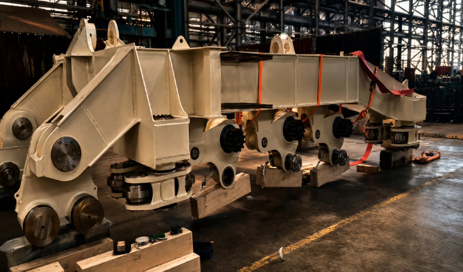 Specialised steel skid assemblies in the fabrication hall